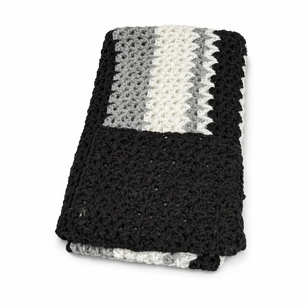 Handmade Crochet Pocket Shawl Black Gray White Striped Wrap 80”